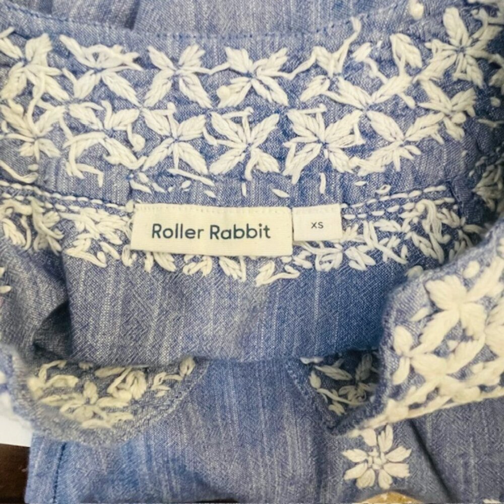Roller Rabbit 100% Cotton Embroidered Resortwear Dress Cover Up Chambray Blue XS - Picture 5 of 6